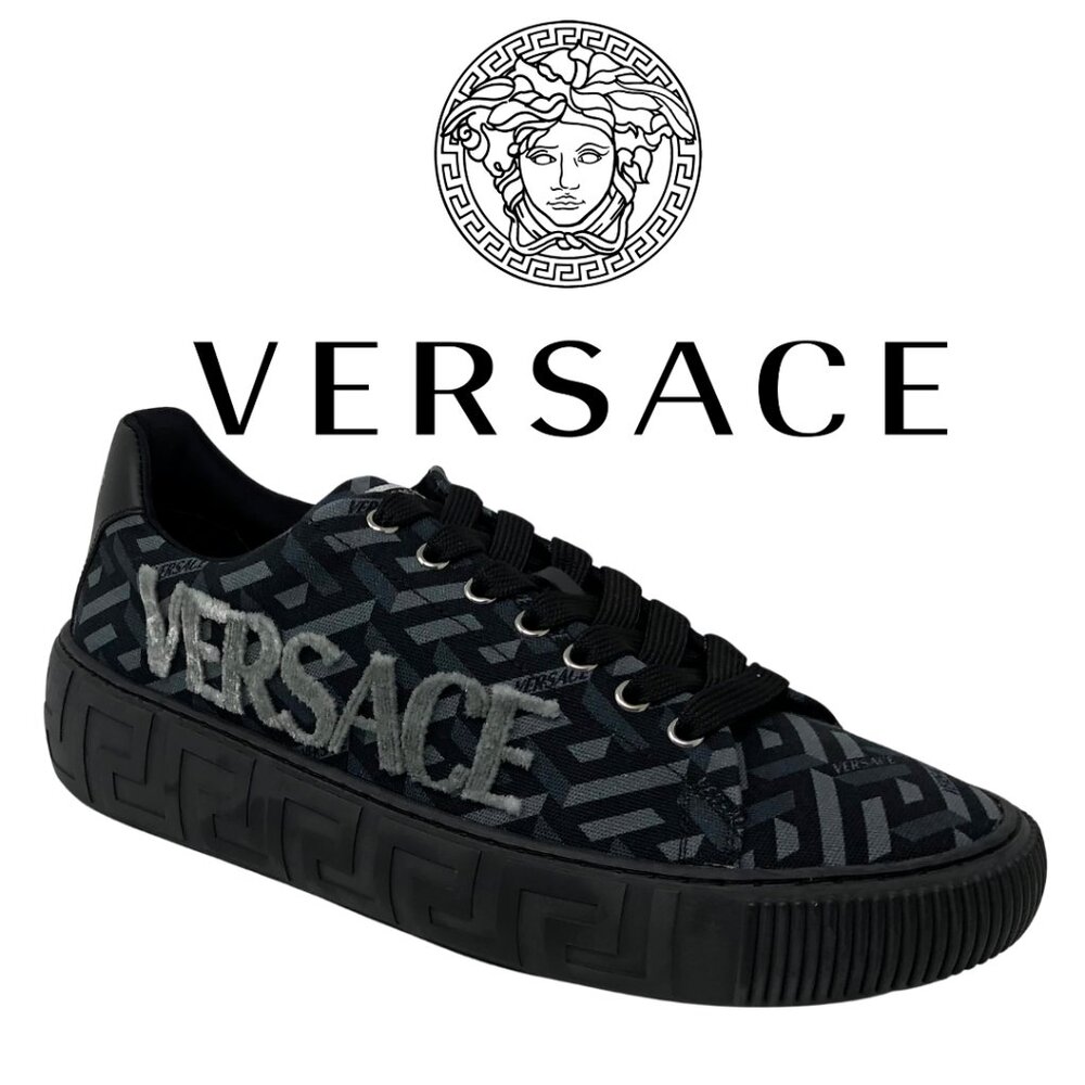 NWB Men's Versace Greca Low Top Platform Sneaker, 9, Black/Grey